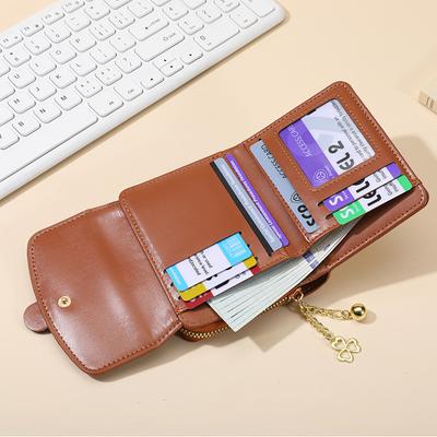 New Japanese Change Bag, Student Sweet Short Three-fold Zipper, Hand-held Folding Bag PU Wallet.