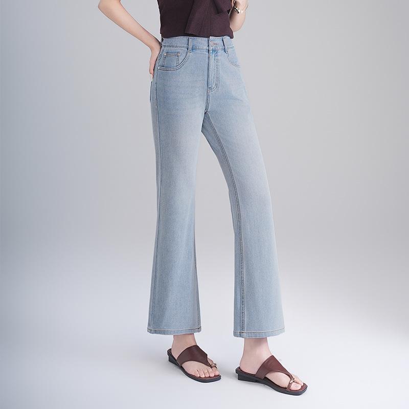Women s High Rise Flare Jeans Thin Four Way Stretch Denim Cropped Ankle Pants Summer Washed Casual Trousers S