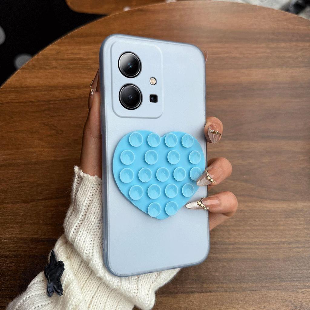 Heart Shape Suction Cup Phone Case for Vivo Y75 5G,Y55 5G,Y30 5G Semi Transparent Matte Shockproof Soft TPU Cover