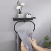 Bathroom Towel Ring with Shelf Stainless Steel Black Brushed Adhesive Wall Mounted Lavatory Oval Towel Holder Storage Hanger