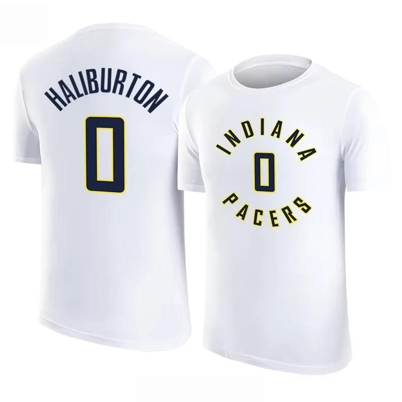 Halliburton № 0 Футболка с коротким рукавом, шорты-майка, город Индиана, ретро-майка, мужская и женская, для баскетбольной тренировки, повседневная одежда, футболка M