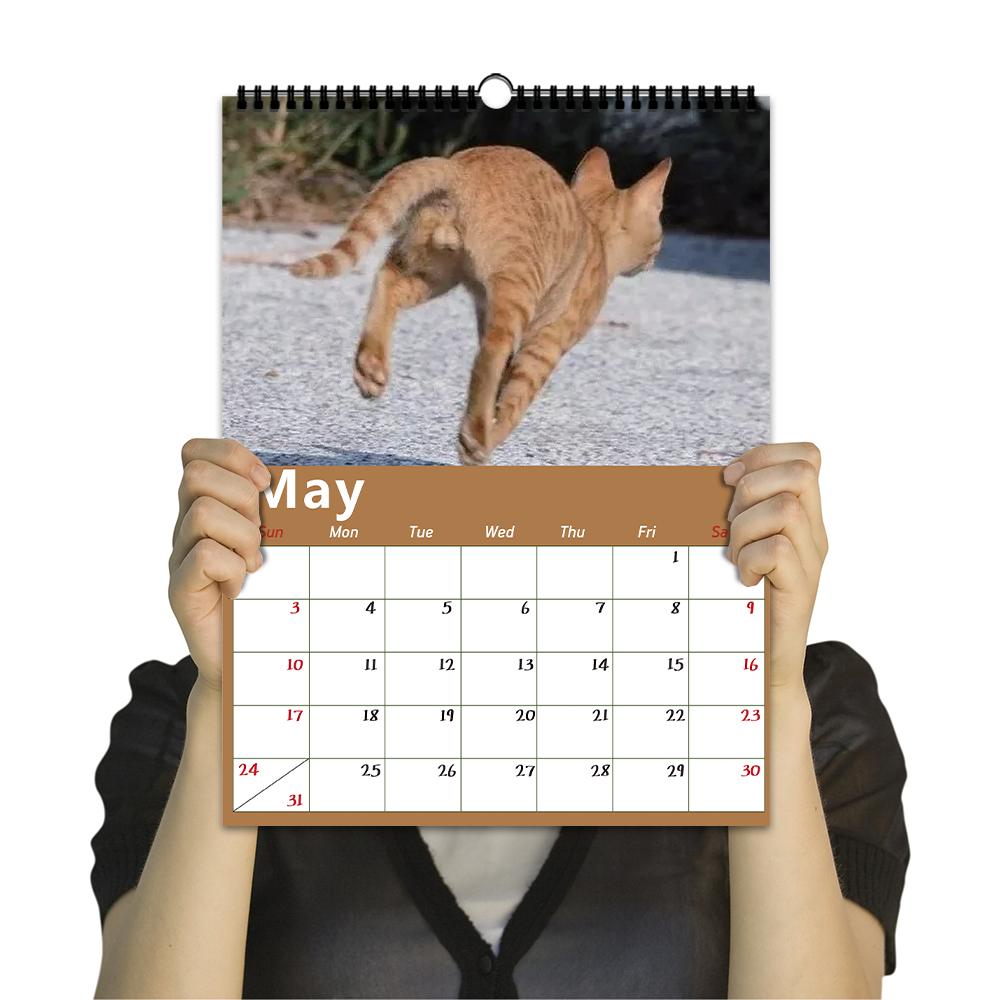 1pc Funny Cat Butt Wall Calendar - Pet Cat Theme, 12 Different Designs, Suitable As a Gift for Birthdays, Christmas and New Year