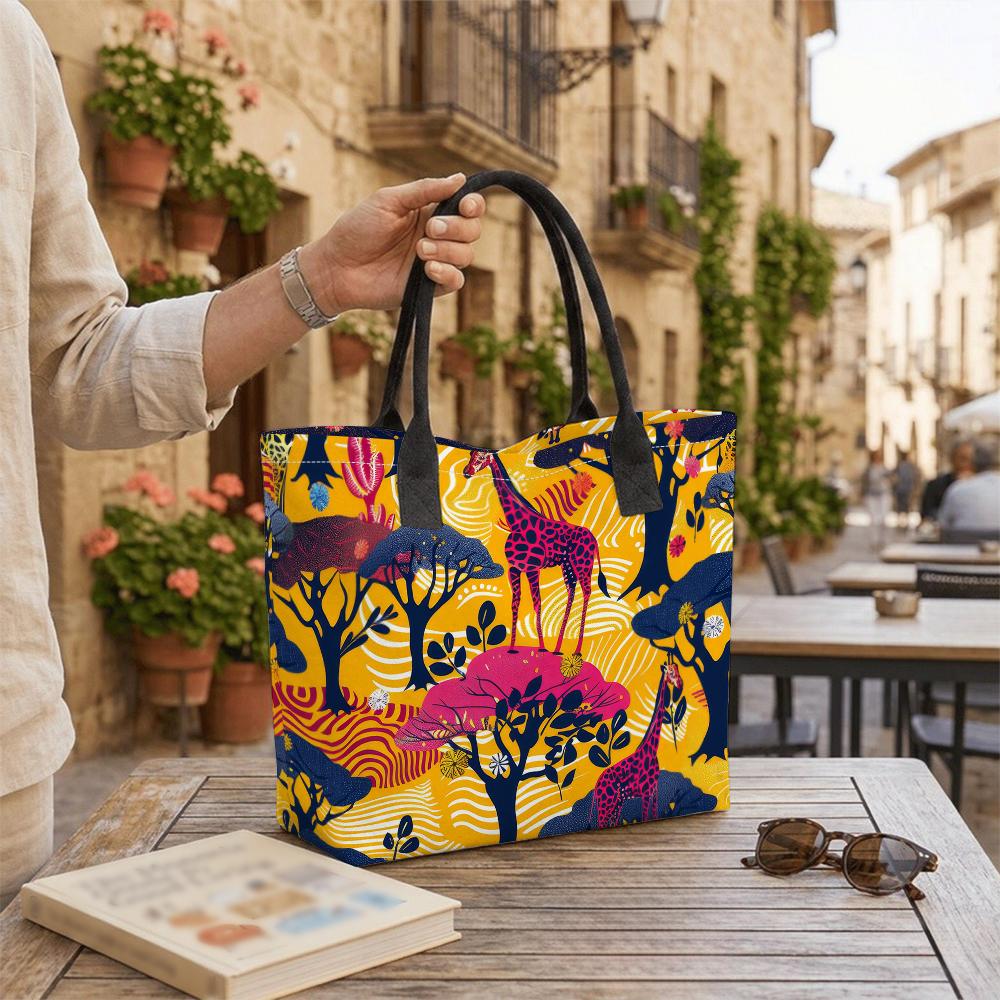 Fashion Giraffe Printed Tote Bag Large Capacity Casual Daily Shoulder Handbag for Outdoor Shopping Travel