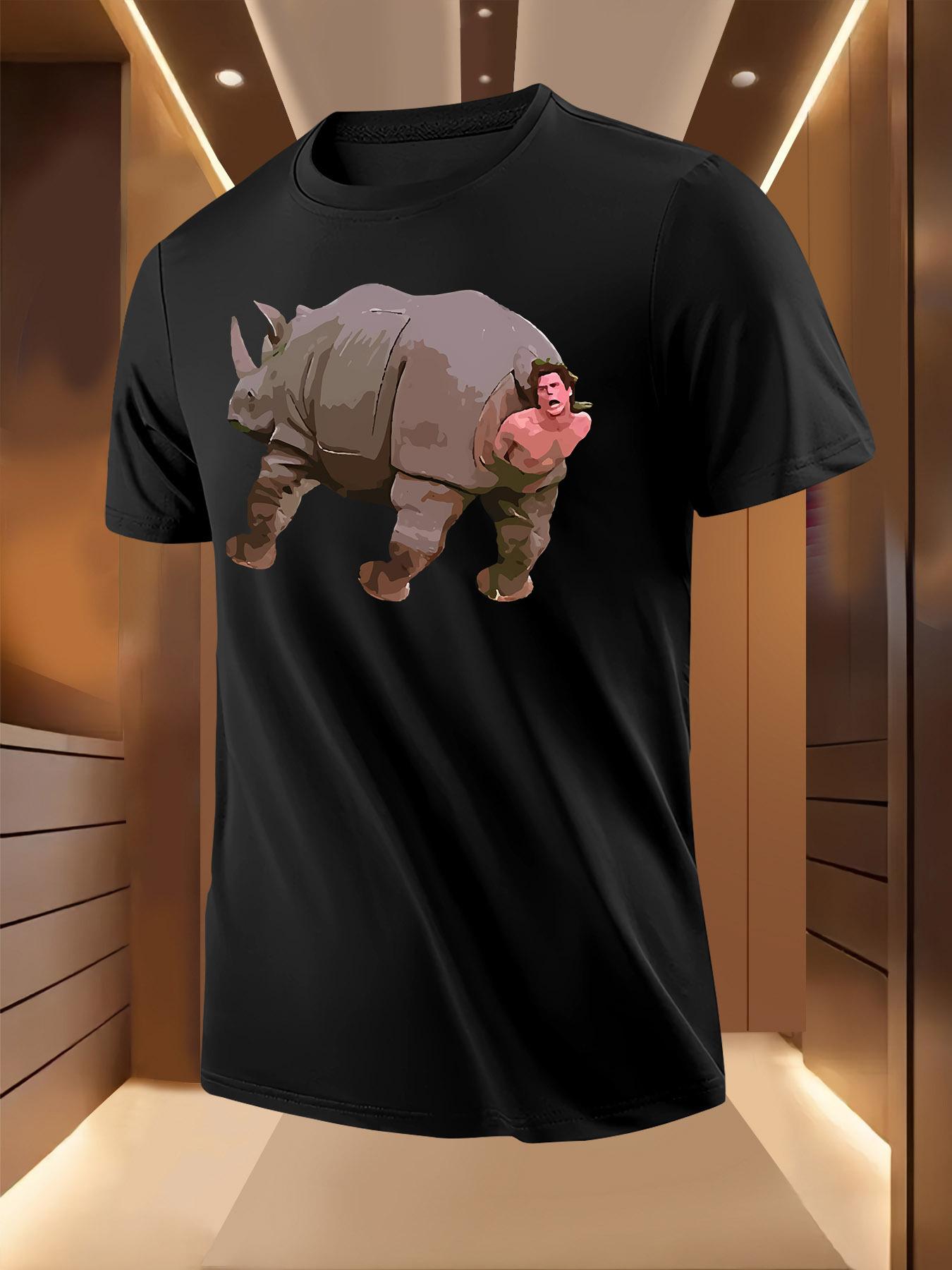 Funny Charging Rhinoceros Graphic Tshirt - Light Yellow C... S