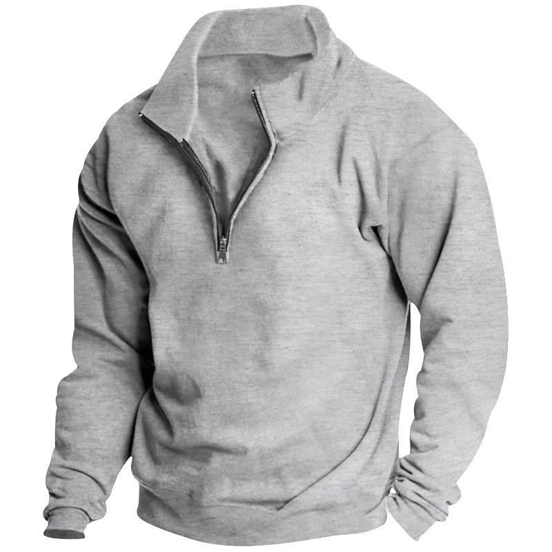 Autumn and Winter Men's Fleece Sweatshirt Stand-up Collar Half Zipper Long Sleeve Cross-border Men's Top