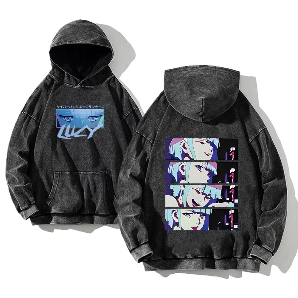 Vintage Washed 440g Heavyweight Cotton Cyberpunk Anime Hoodie