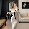 Elegant High Waist Long Sleeve Knit Dress With Colorblock Design For Fall 2025