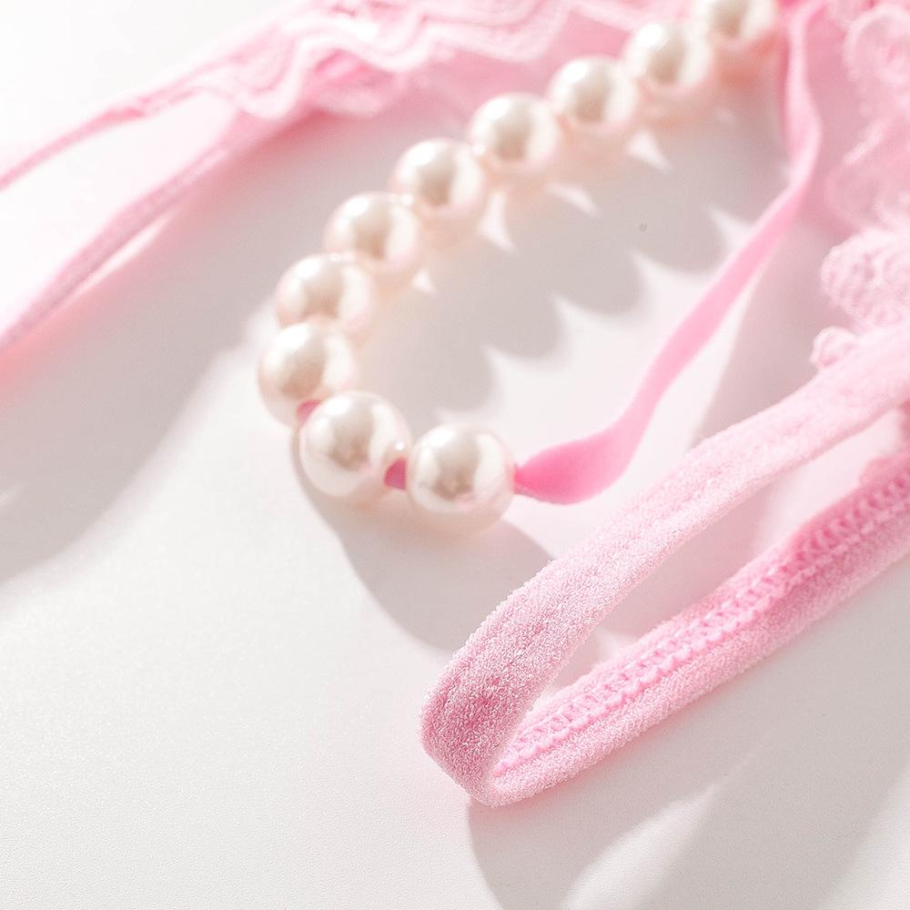 Women's Panties Erotic Underwear Sexy Lace Open Crotch Pearl Rubbing Clitoris Stimulation Low Waist G-String Thong Sexy Lingerie