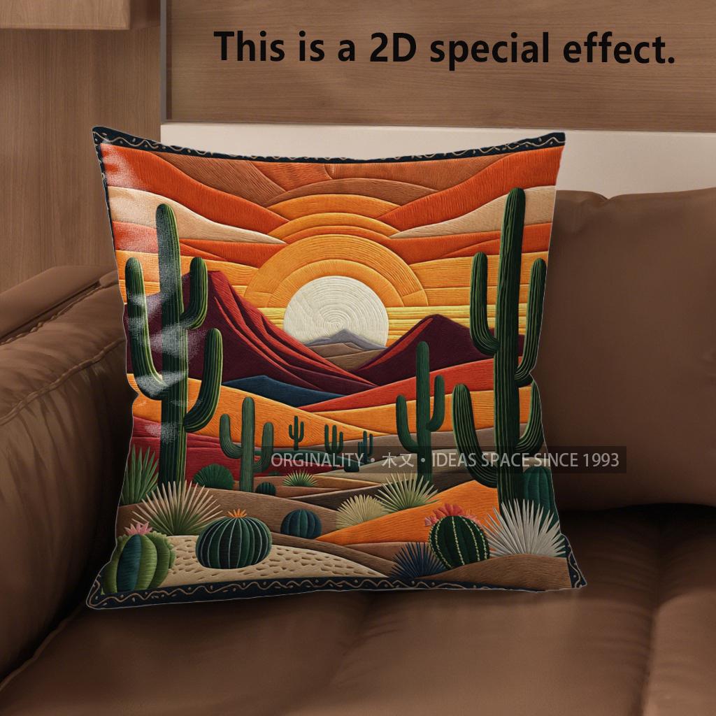 

2D Sunset Desert Cactus Throw Pillow Covers Pattern Cushion Cover Suitable For Sofa Bedroom Car Pillow Cover 40x40cm
