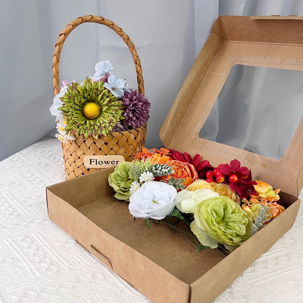 Faux Flowers Combo Artificial Flowers Box Set DIY Bouquets for Wedding Flowers with Leaves and Stems Handmade Floral Arrangements Bridal Home Decor
