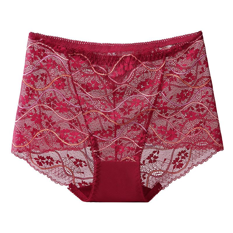 Big Size Lady Summer New Style Sexy Lace Hollow Out High Waist Shrink Abdomen Lift Hip Briefs
