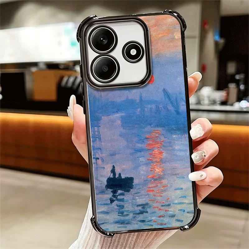 Claude Monet Oil Painting Plating Phone Case For Xiaomi Redmi Note 14 15 Pro Plus 13 12 11 11S 11T 10 9S 9 5G Anti-Fall Airabag