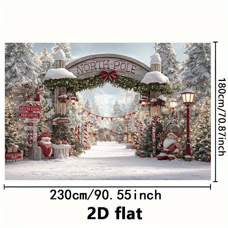 The winter wonderland of the Arctic Christmas backdrop, snow-covered trees, Santa Claus and sleigh - Christmas