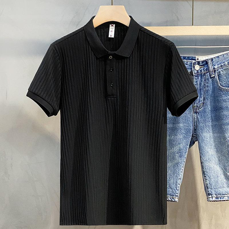 2023 Trendy Mercerized Knitted Polo Shirt – Striped, Short-Sleeved, Lapel Men's Summer Top