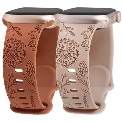 Floral graviertes Armband für Apple Watch 41/40/38/42/45/49 Löwenzahn-Blumenmuster Silikonarmband für IWatch 8/7/6/5/4/3/SE