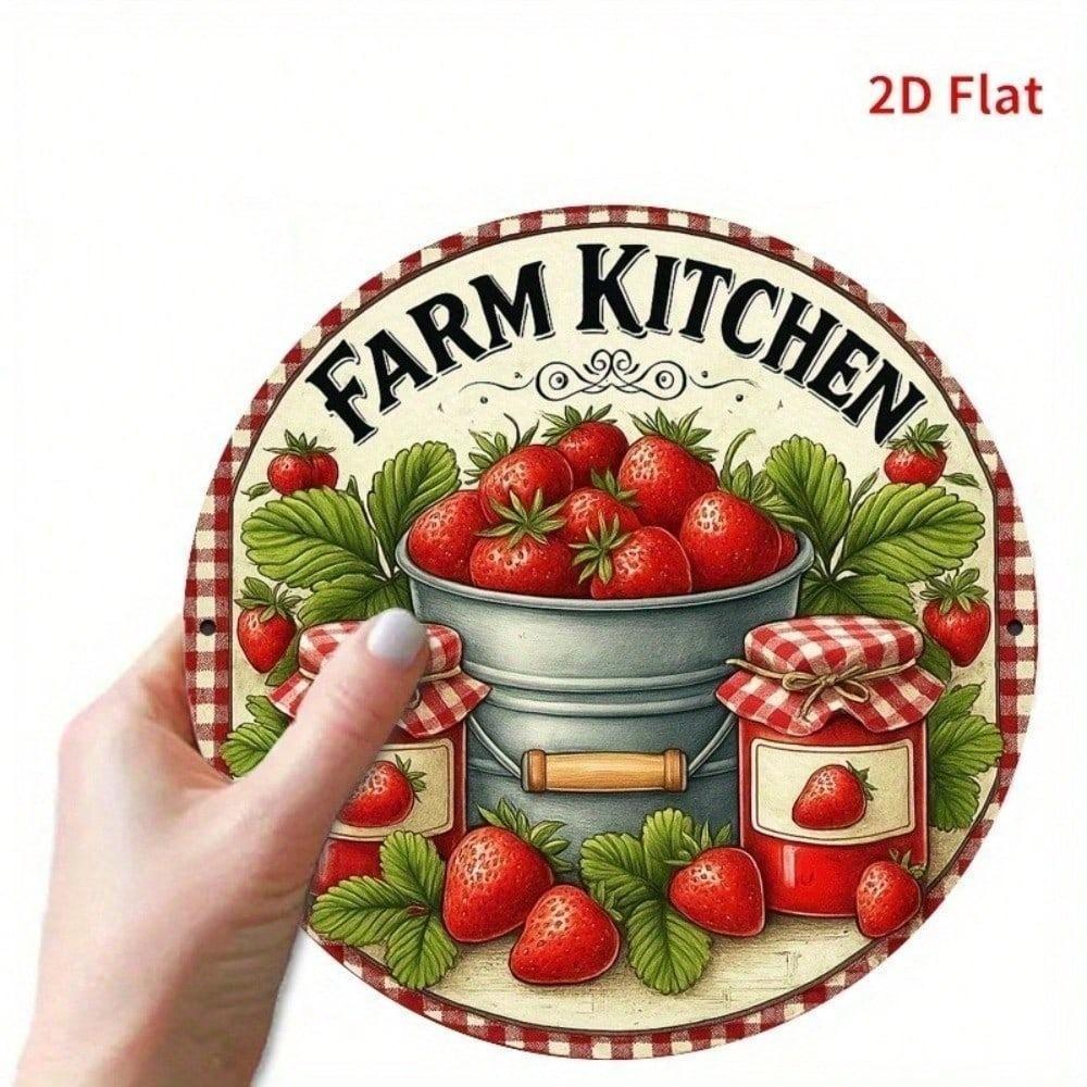Vintage 8x8 Inch Strawberry Jam Tin Sign Retro Farmhouse Rustic Metal Plaque for Kitchen Wall Art Decor