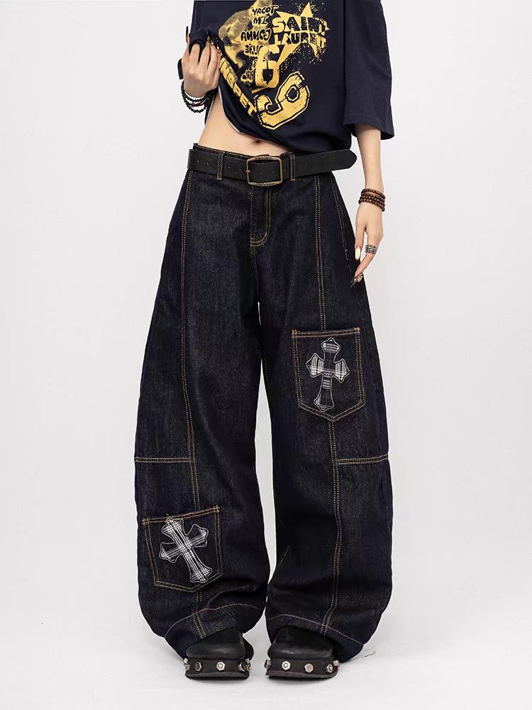 Unisex High Waist Barrel Jeans Loose Fit Streetwear Wide Leg Jeans Vintage American Zip Fly Stretch Denim Trousers