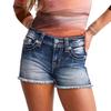 New Style Retro Embroidered Slim-cut Fringed Denim Shorts for Women