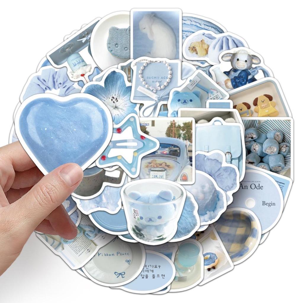 50 Artistic Light Blue Stickers for Scooters & Luggage - Personalized & Trendy