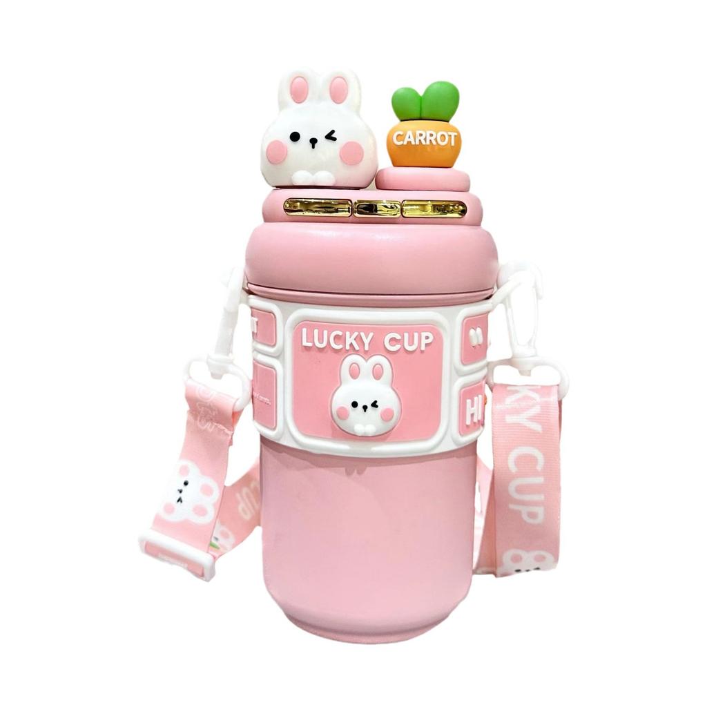 Nový stylový termohrnek s brčkem, roztomilá dívka s vysokým výstřelem, speciální dvojitý hrnek na pití do školy