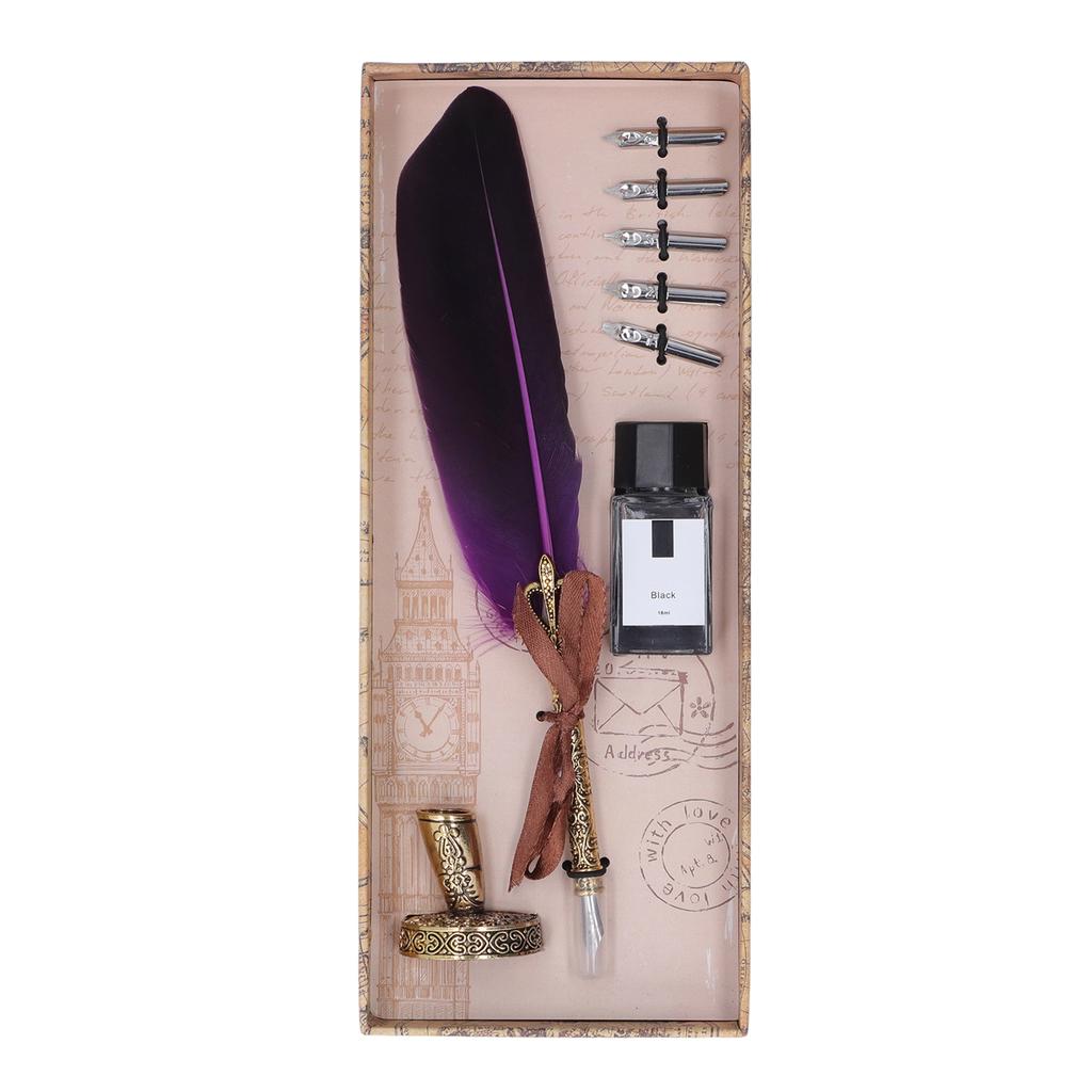 Quill Pen Zinc Alloy High Smoothness Elegant Colors European Retro Style Feather Pen for Writing Drawing