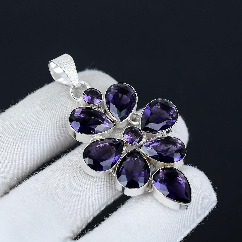 Pandantiv cu piatră prețioasă ametist în argint 925 - Design cu flori lucrate manual cu ametist, perfect pentru cadouri, petreceri și eleganță de zi cu zi