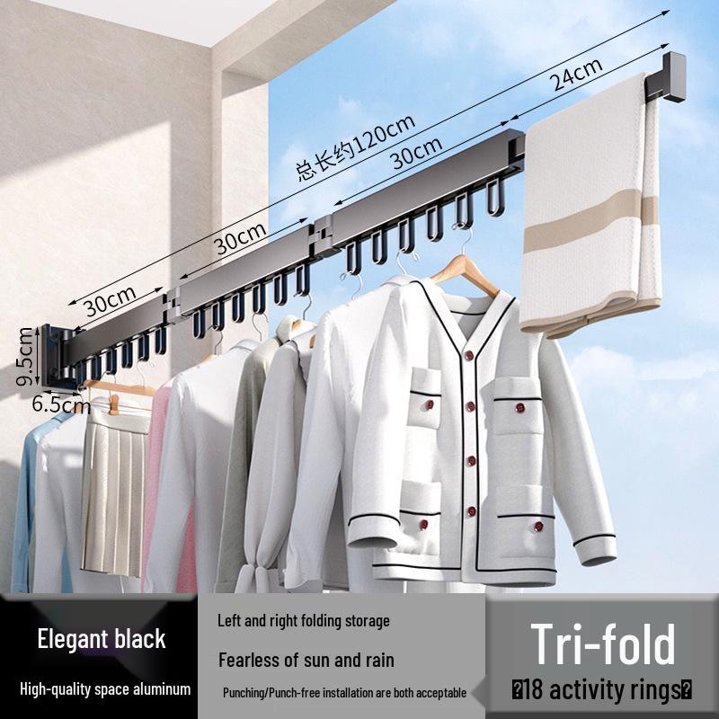 Wall-Mounted Retractable Aluminum Clothes Drying Rack for Balconies and Dorms