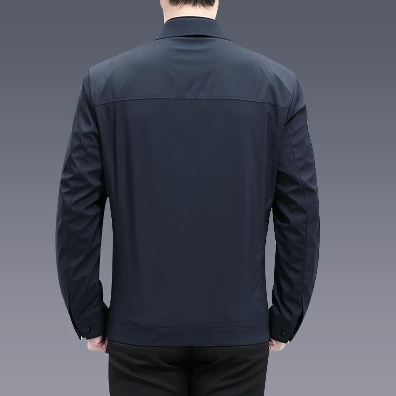 Middle-aged and Elderly Casual Lapel Jacket Spring and Autumn Daddy Wear Solid Color Outing Long Sleeve Jacket Solid Color Jacket