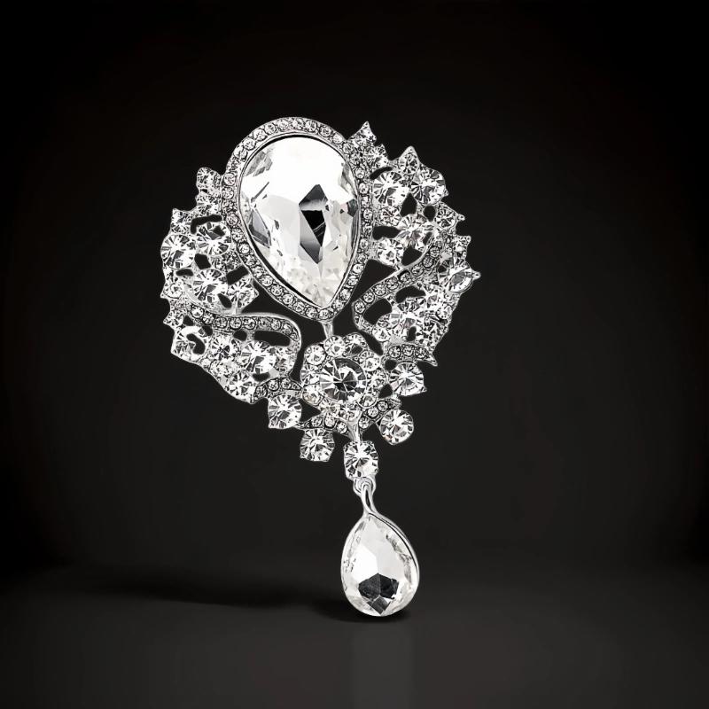 1Pcs Wedding Bridal Bouquet Clear Crystal Rhinestone Teardrop Dangle Brooch Pin Hot Women Men Brooch Clothing Accessories