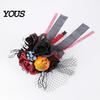 Dead Branch Floral Decor Gothic Wedding Bride Bouquet, Artificial Black Red Rose Flower Bouquet Faux Arrangement with Skeleton Hand Pumpkin Skull for