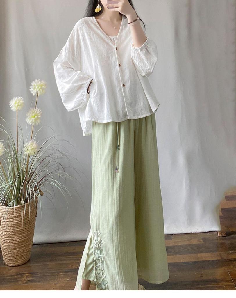 Spring/Summer Cotton Linen Jacquard Cardigan - Loose, Slim, Bat Sleeve, Sun Protection Long Sleeve Shirt