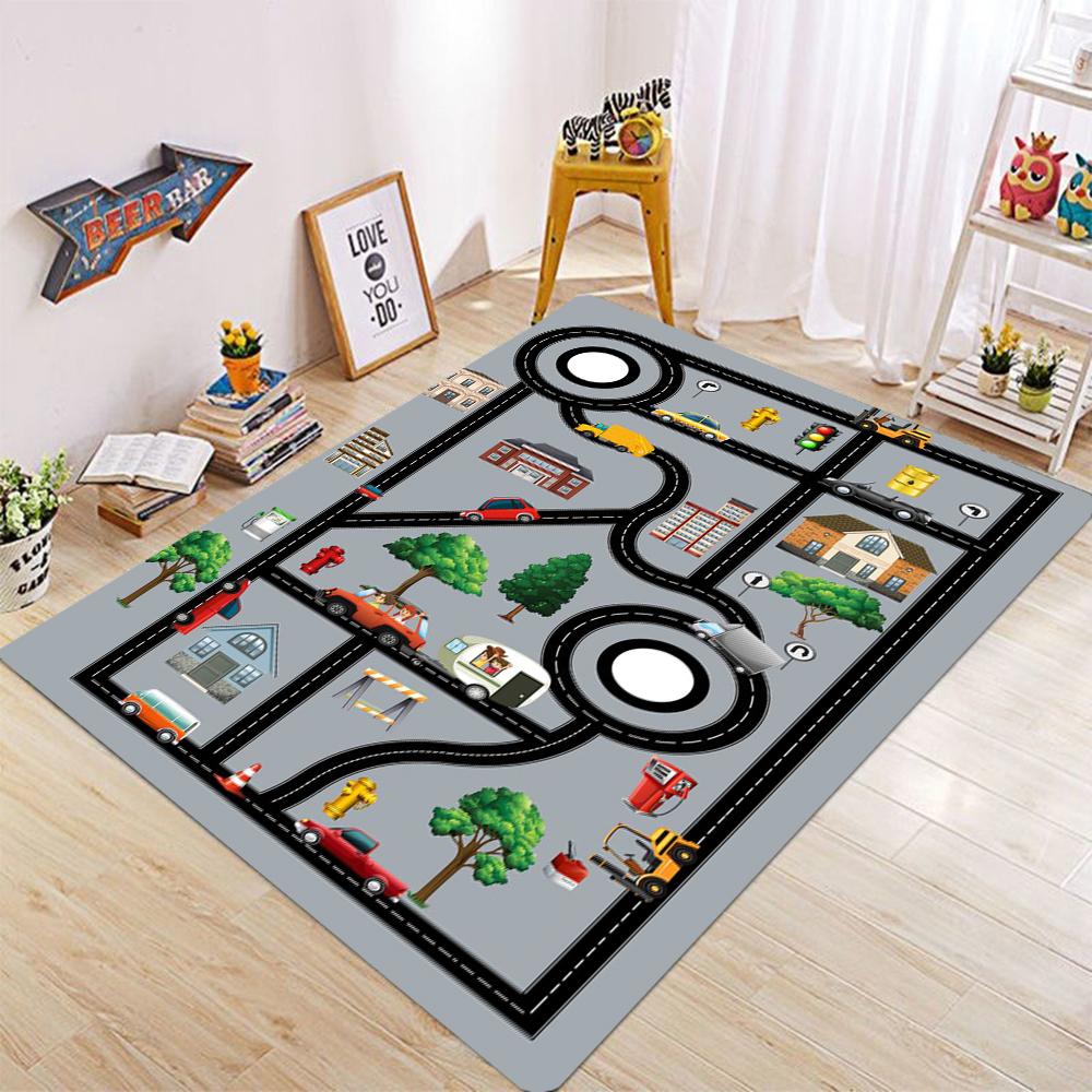 Thickened Flannel Carpet Living Room Children's Bedroom Decoration Floor Rug Cartoon Road Play Mat Soft Tatami Carpets Non-slip
