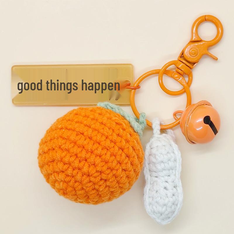 Handmade Crochet Persimmon & Peanut Keychain Pendant - Backpack Accessories & Small Gifts