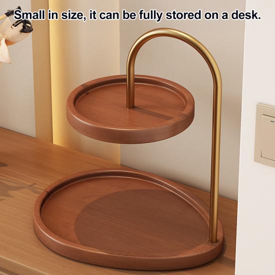 2-stufiger Schmuckständer Holz Schmuckorganizer mit 2 Ablagen Retro Etagere Schmuckhalter für Halsketten Armbänder Ohrringe Schlüssel Uhren