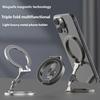 Double Hoop Magnetic Phone Holder with Full Rotation Capability Foldable Metal Construction for Desks