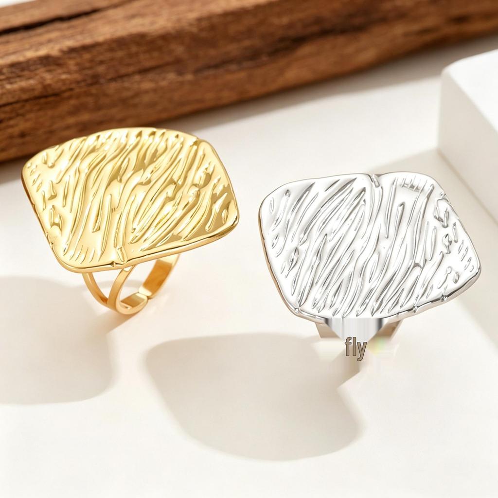Geometric Stainless Steel Square Open Ring - High-End Luxury Design