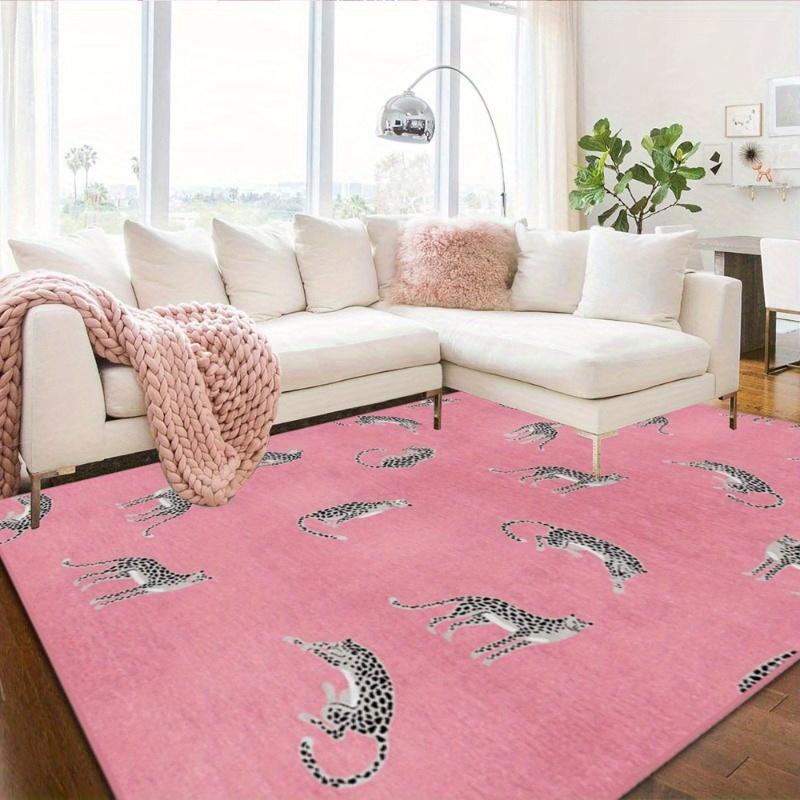 Luxurious Pink Leopard Carpet, Non-Slip Washable Foldable Rug for Living Room, Bedroom, Cloakroom Easy Care Polyester Floor Mat