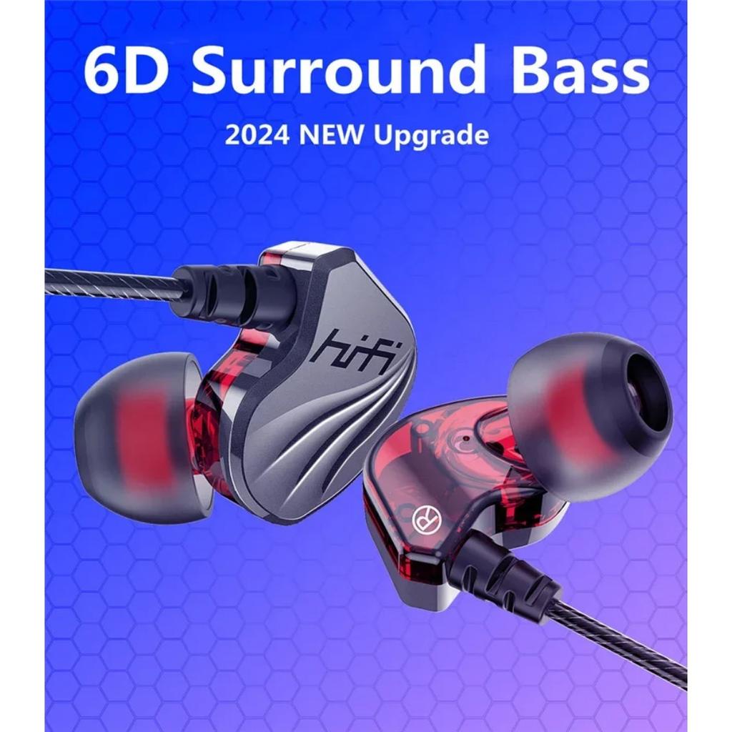 HIFI 6D Surround Bass In-Ear Wired Headphones 3.5mm Type C Earphone Sports Waterproof Gaming Headset Handfree Earbuds with Mic