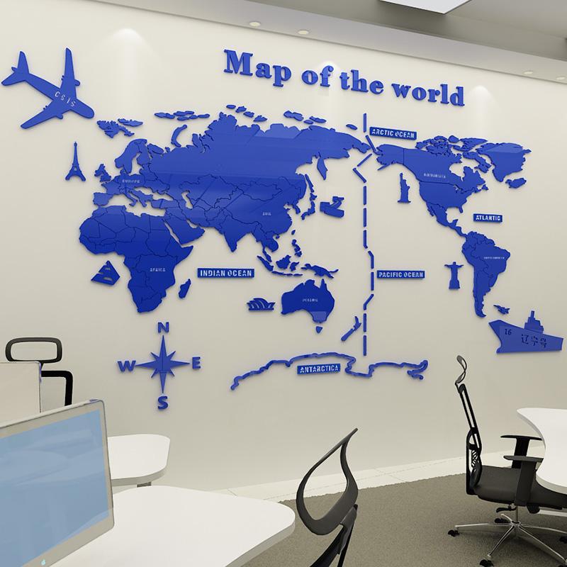 Nuovi Adesivi Murali Mandao Mappa del Mondo 3D Acrilici Impermeabili Ecologici Lavabili Rimovibili Stampati UV Sagomati per Soggiorno