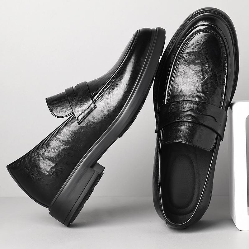 Men Cow Leather Elevator Shoes Slip-on Business Casual Loafers Breathable Comfort Invisible Height Increasing Driving Moccasins