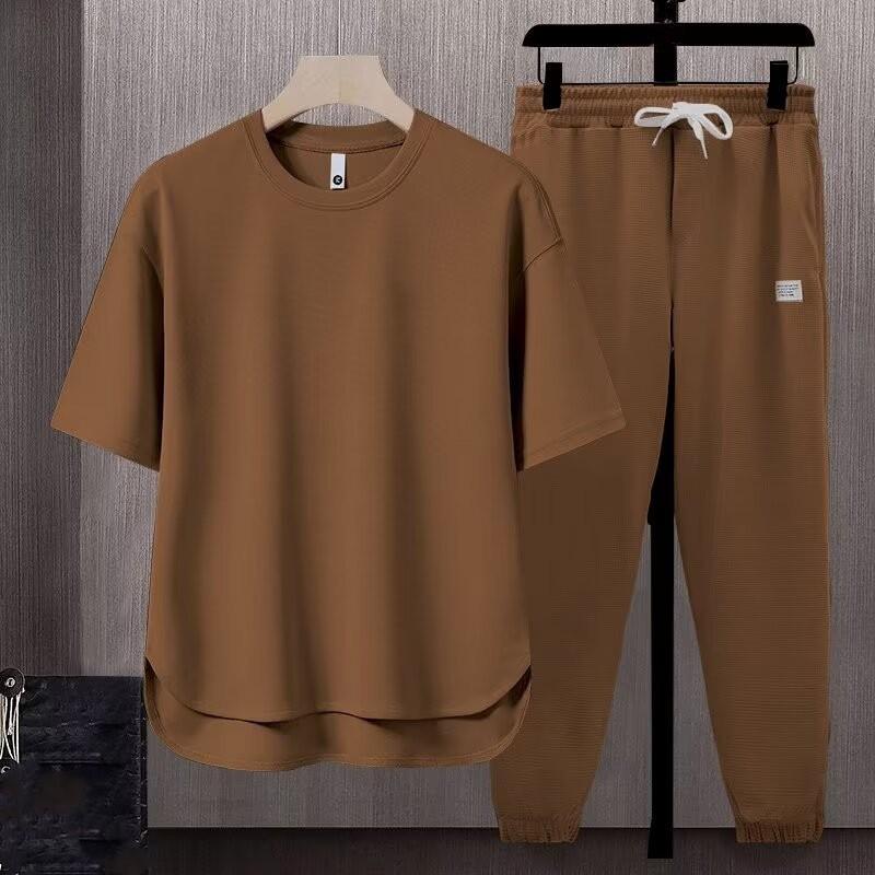 

Men s Summer Simple Casual Set Short-sleeved T-shirt + Pants Two-piece Set XS
