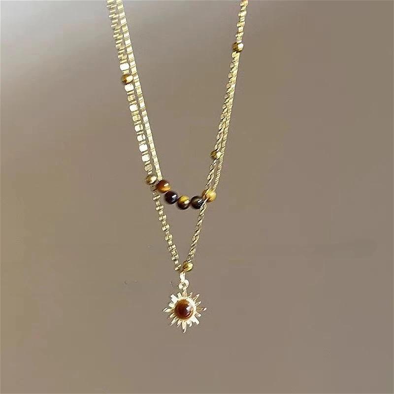 Vintage Leder Brauner Stein Anhänger Halskette Damen Retro Stapel Choker Temperament Schlüsselbein Kette Hip Hop Schmuck Zubehör