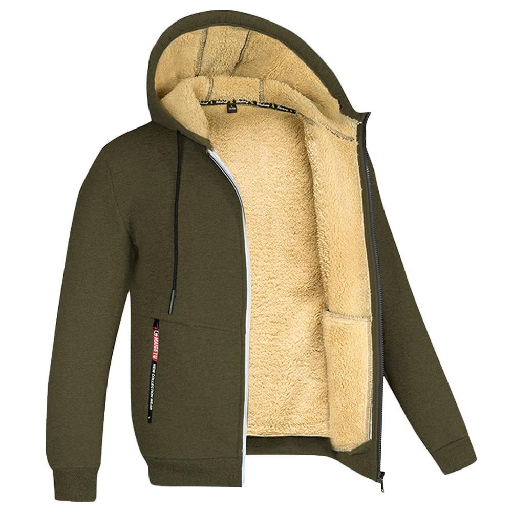 Men's Hooded Lamb Velvet Autumn and Winter Sweater Solid Color Jacket Plus Velvet Thickened Clothes
