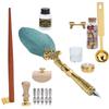 Feather Pen Wax Set Quill Dip Writing Ink Stamp Kit Vintage Student Stationery Gift BoxSP225043 Pearl Green Black