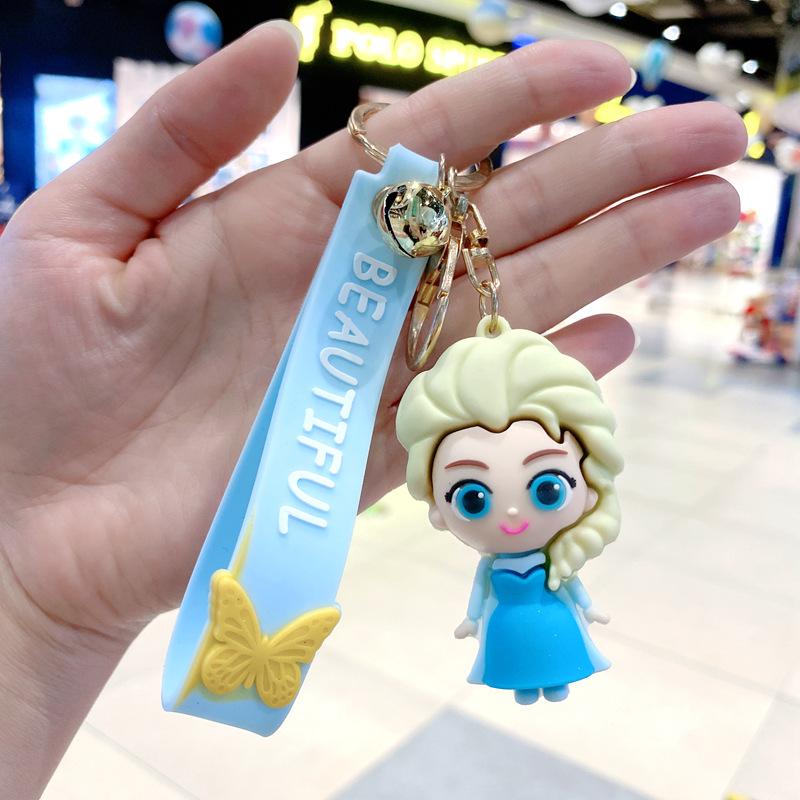 Creative Cartoon Frozen Keychain Female Cute Princess Glue Doll Key Chain Ring Car Pendant Single pack