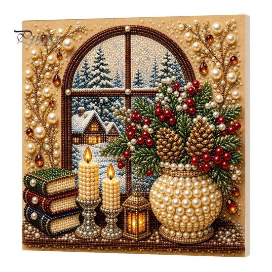 Christmas Home Decoration Faux Pearl Art Kit, DIY Snowman Painting 3D Festive Living Room Accents Xmas Scenes Crafting Project for Adults Beginners,