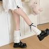 Women Aesthetic Ribbed Knit Stretch Leg Warmer Japanese Boot Cover Sweet Ruffled Lace Trim Bows Leg Sleeve Long Socks