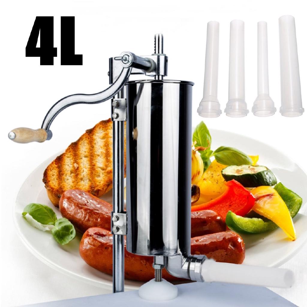 4L 304 Stainless Steel Meat Sausage Stuffer Maker Vertical Machine 4 Tube Commercial 600*150*120mm