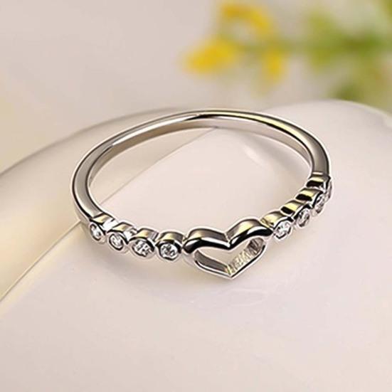 Women Hollow Heart Rhinestone Inlaid Finger Ring Wedding Party Jewelry Gift