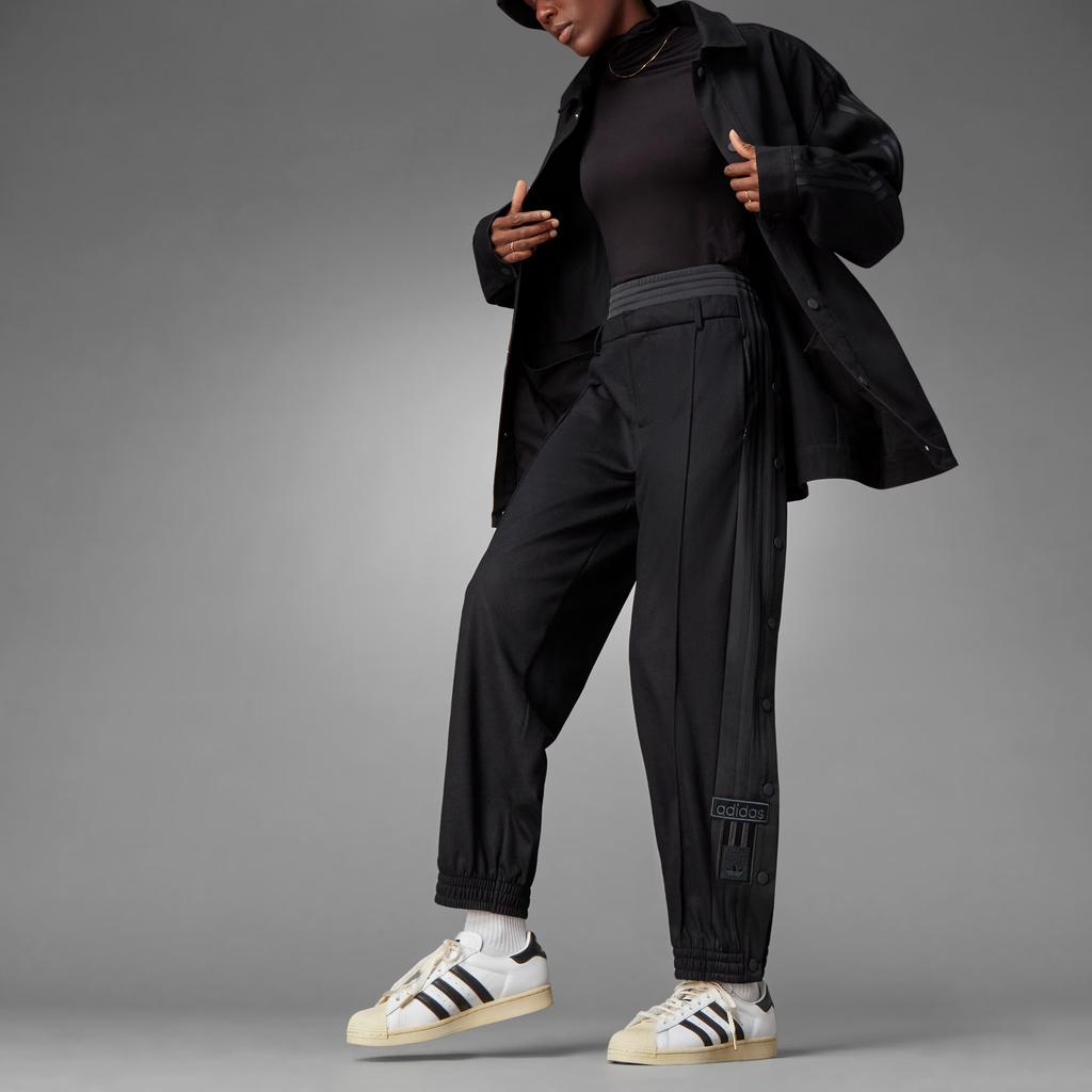 adidas Originals Casual Fashion Side Button Drawstring Knitted Sports Pants Women Bottoms Black H22795